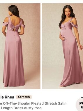 Azazie Rhea Dusty Rose Satin Off-Shoulder Maternity Gown